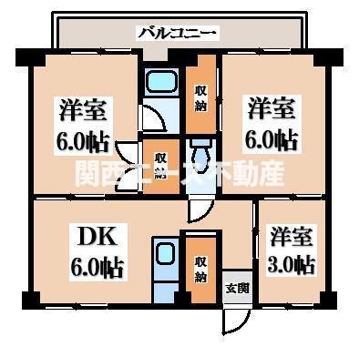 ビレッジハウス鈴蘭台(3DK/1階)の間取り写真