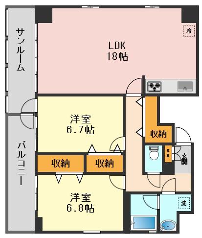 ジェネラス・パレス(2LDK/9階)の間取り写真