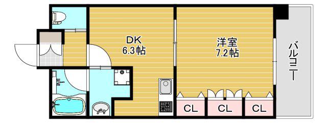 レジュールアッシュ福島(1DK/2階)の間取り写真