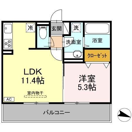 EXCUBE TAKASU サウス-COURT(1LDK/3階)の間取り写真