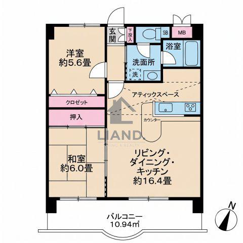 ライオンズマンション箱崎南(2LDK/8階)の間取り写真