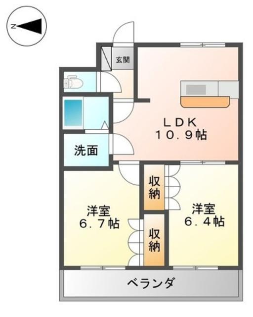 ラ・メルヴェール(2LDK/1階)の間取り写真