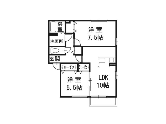 カルムコンジェ E(2LDK/1階)の間取り写真