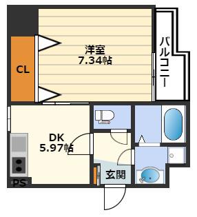 R SQUARE 東天満(1DK/4階)の間取り写真