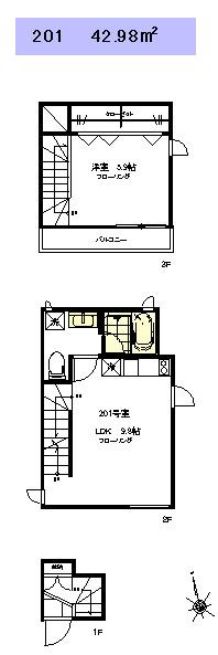 アトリエンテ西つつじヶ丘(1LDK/2階)の間取り写真