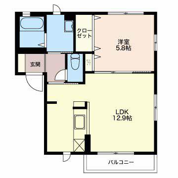CASA DE LUNAA102S(1LDK/1階)の間取り写真