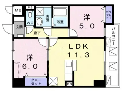 レジデンス桜樺(2LDK/4階)の間取り写真