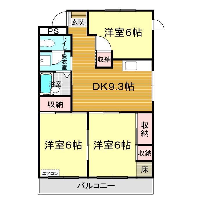 東萩ニューハイツNO.2(3DK/3階)の間取り写真