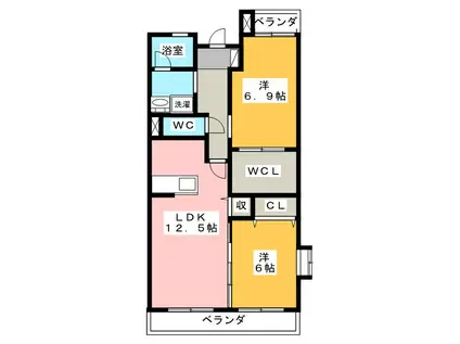 エクセランシャトー(2LDK/1階)の間取り写真