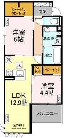 ドゥ・アムール(2LDK/1階)の間取り写真