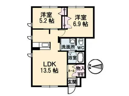 サンパレス大門(2LDK/1階)の間取り写真
