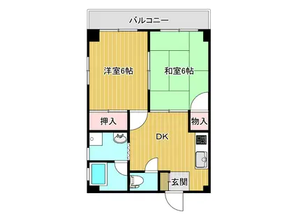 レジデンス学校町(2DK/3階)の間取り写真