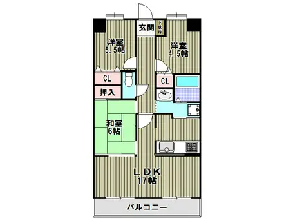 南海グリーンコート泉北深井(3LDK/6階)の間取り写真