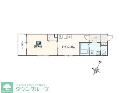 MELDIA福生III(1DK/2階)の間取り写真