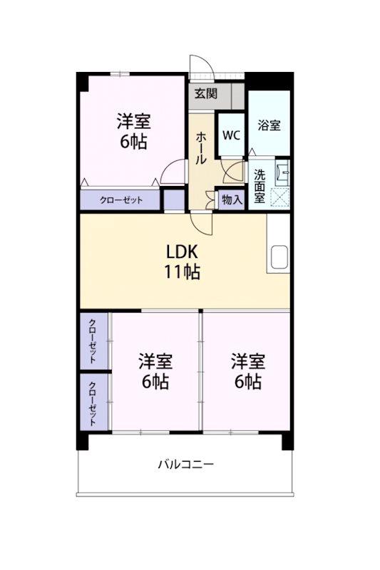 菊竹ビル金鶏(3LDK/5階)の間取り写真