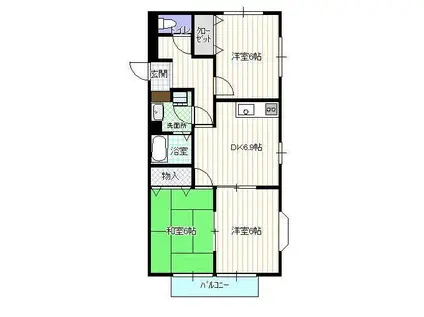 コンフォートA(3DK/1階)の間取り写真