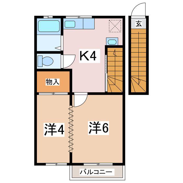 フロンティアパレスB(2K/2階)の間取り写真