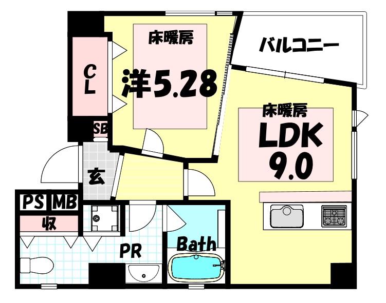 POCO A POCO 三宮ハイタワー(1LDK/10階)の間取り写真