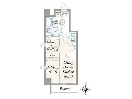 PRIMAL 両国(1SLDK/9階)の間取り写真