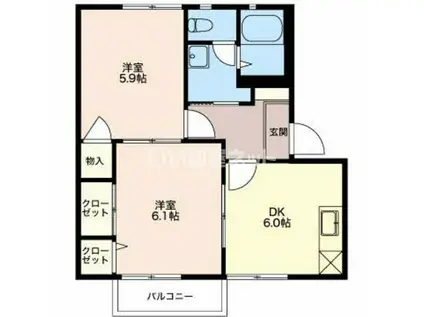 アンダンテD(2DK/2階)の間取り写真