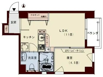 コリドールリブ(1LDK/4階)の間取り写真