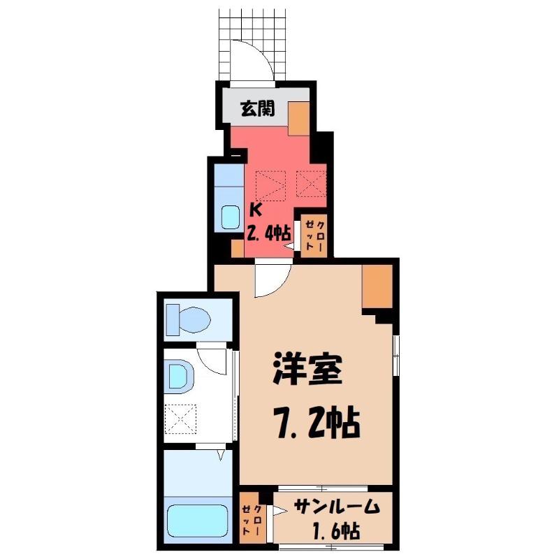 ヒカルサ熊谷石原サウス(1K/1階)の間取り写真