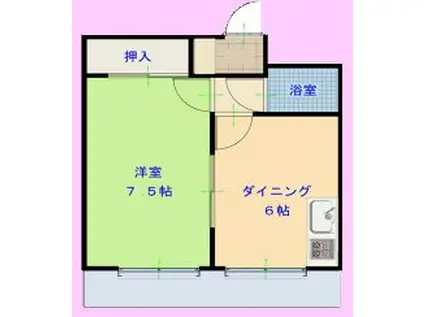 第一北信ビル(1DK/2階)の間取り写真