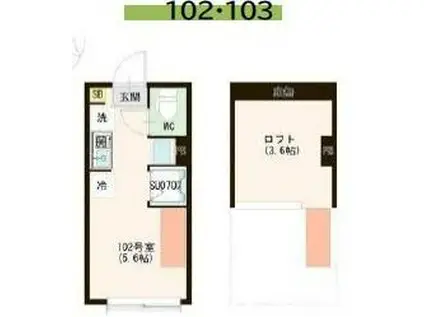 ハーモニーテラス早宮II(ワンルーム/1階)の間取り写真