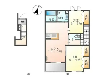 シャインフィールド(2LDK/2階)の間取り写真