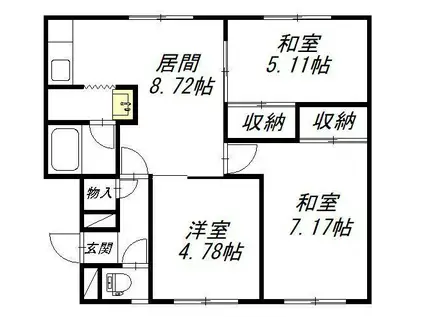 忠和マンション(3LDK/1階)の間取り写真