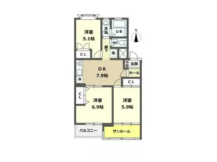 オレオール白山(3DK/3階)の間取り写真