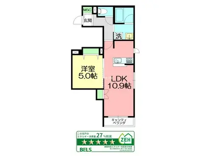 フォルトゥーナ雪ノ下(1LDK/3階)の間取り写真