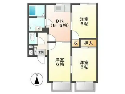 ユタカハイツB棟(3DK/2階)の間取り写真