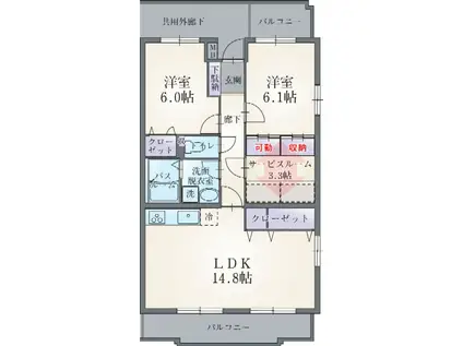 シャン フレーズ(2SLDK/3階)の間取り写真