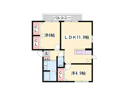 シャーメゾンミモザB棟(2LDK/1階)の間取り写真