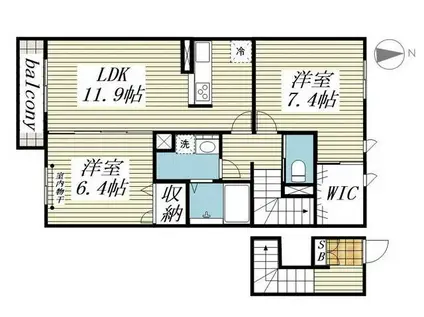 シャルール(2LDK/2階)の間取り写真
