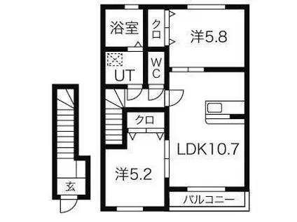 エヌパレスB(2LDK/2階)の間取り写真