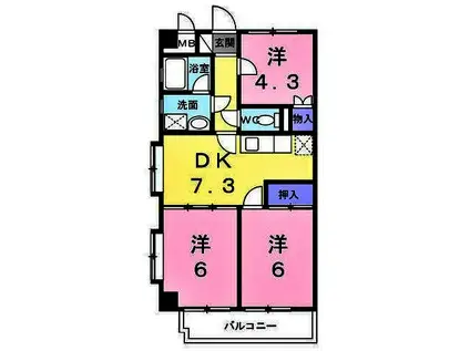 ラ・ベルヴィ(3DK/3階)の間取り写真