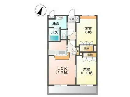 サザンクロス(2LDK/2階)の間取り写真