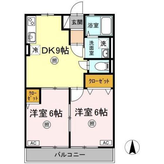 ガーデン江西通II(2DK/1階)の間取り写真