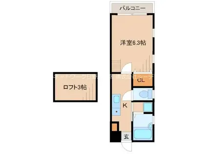 フェビタ国立(1K/2階)の間取り写真