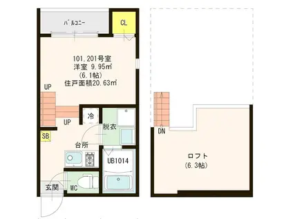 ハーモニーテラス名島IV(1K/2階)の間取り写真