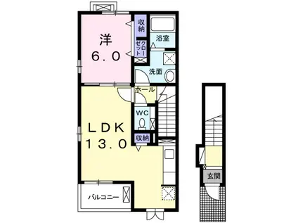 ナナ I(1LDK/2階)の間取り写真