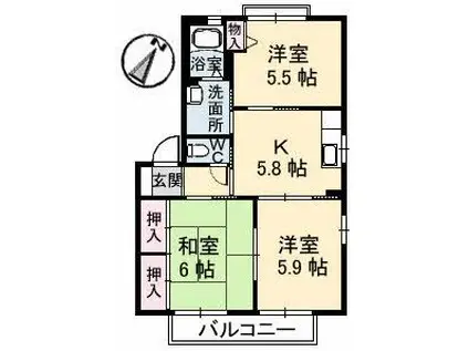サニーハイツ南本町A棟(3K/2階)の間取り写真