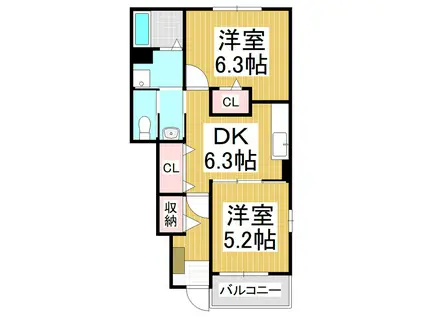メゾンフルール3(2DK/1階)の間取り写真