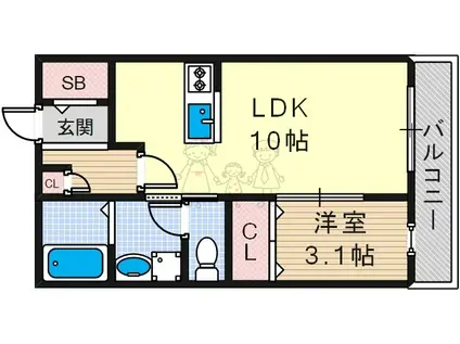 ハイムサンパティI(1LDK/2階)の間取り写真