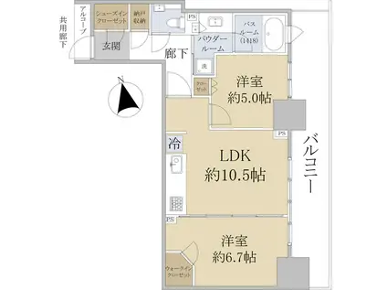 セントラルレジデンス調布(2LDK/7階)の間取り写真