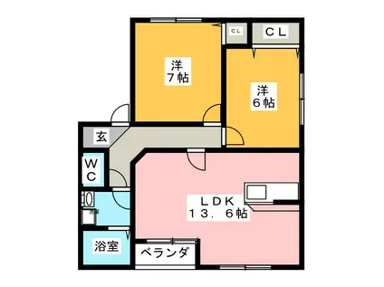 チャームタウンゴールドストーン(2LDK/2階)の間取り写真