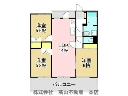 サングレート赤間駅前I(3LDK/5階)の間取り写真