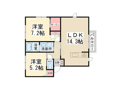 サザン F XIV A棟(2LDK/2階)の間取り写真